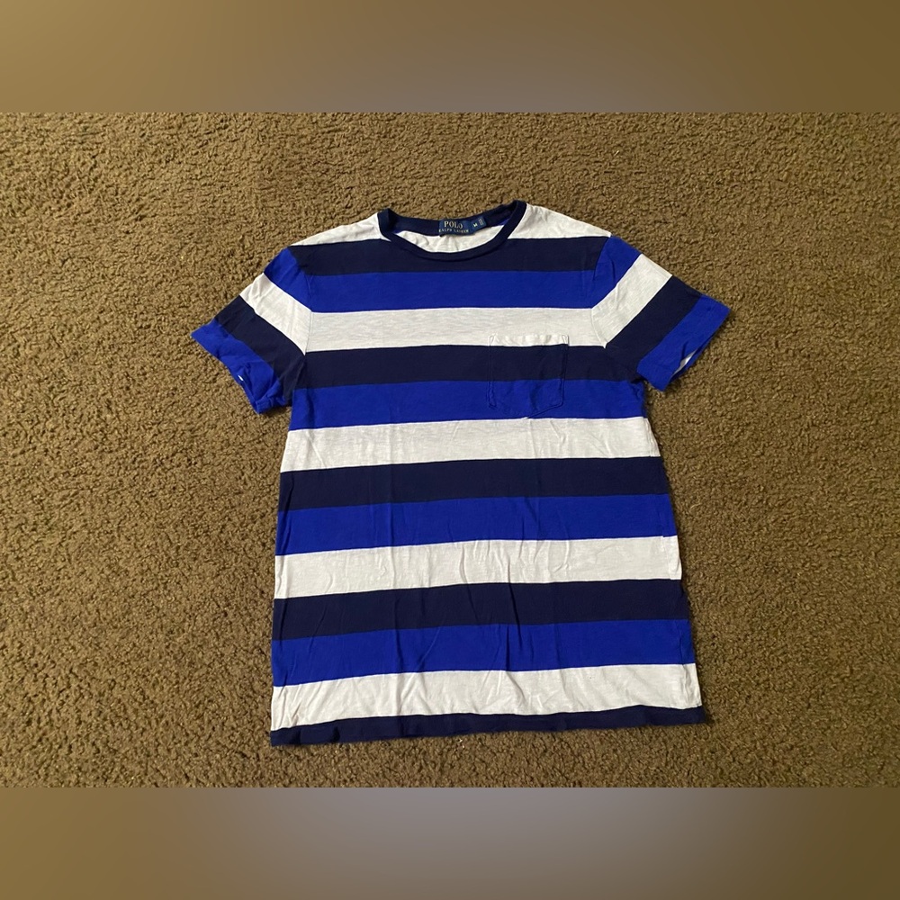 🌷Polo Ralph Lauren blue and white striped shirt size Medium